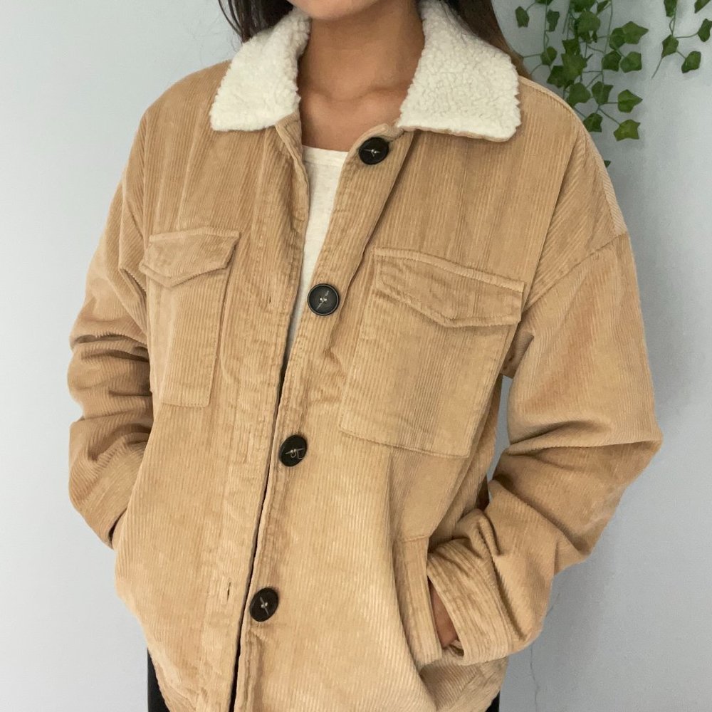 Tan Fur Collar Corduroy Jacket